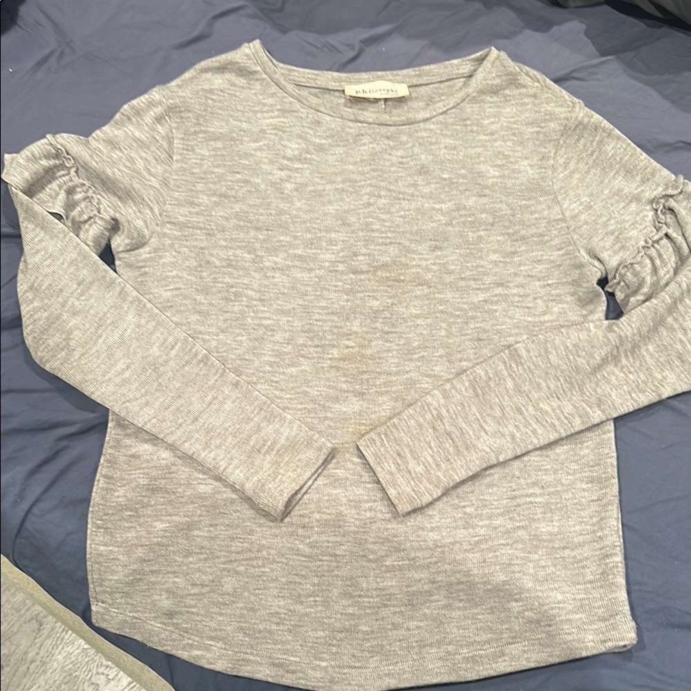 Gray Long ruffle Sleeve Top